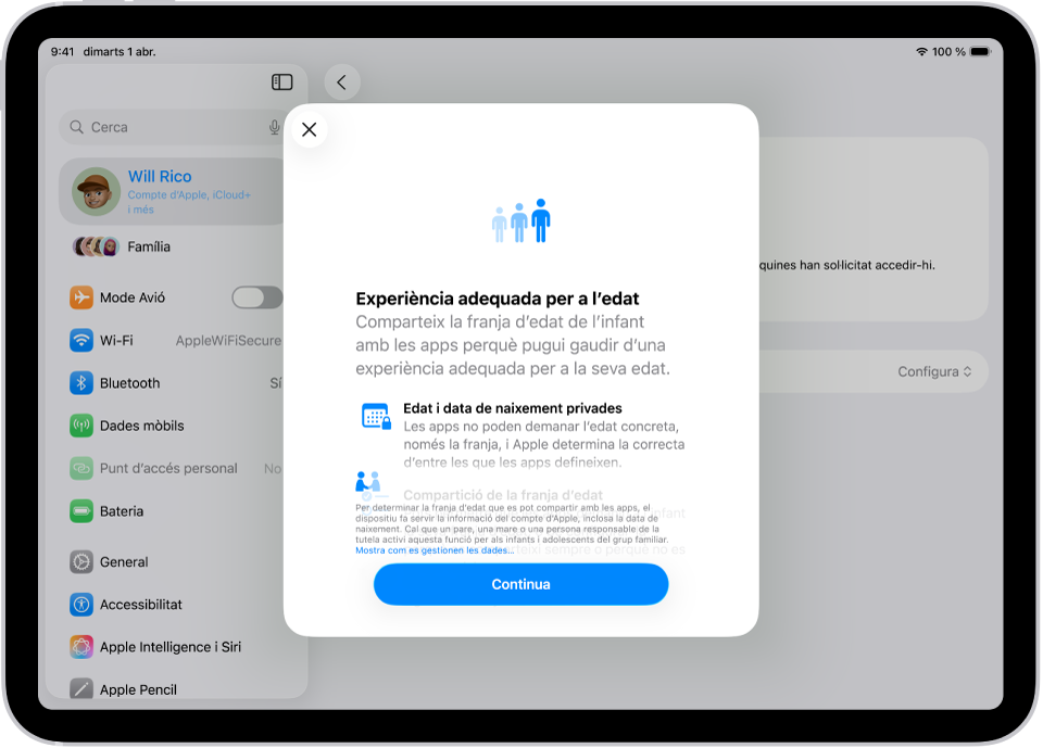 La pantalla principal d’experiències adequades segons l’edat a les funcions de les apps.