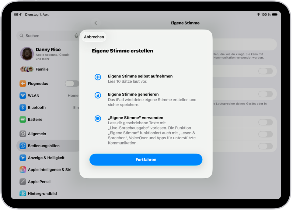 Ein iPad mit Informationen über die Erstellung einer eigenen Stimme.