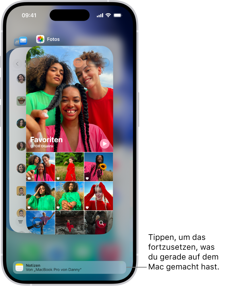 Der App-Umschalter auf dem iPhone zeigt eine Handoff-Mitteilung unten auf dem Bildschirm.