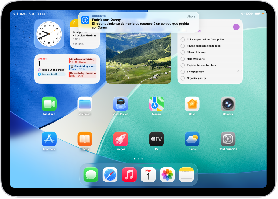 Se muestra una notificación en el iPad que indica que el reconocimiento de nombres detectó un sonido que podría ser un nombre.