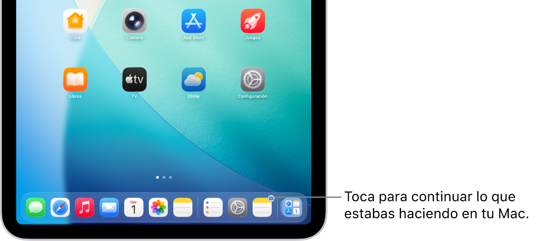 El ícono de Handoff visible en el Dock en un iPad.