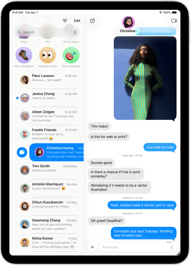 Rakenduse Messages vestlus lugemata sõnumiga ning teist määratakse lugemata sõnumiks.