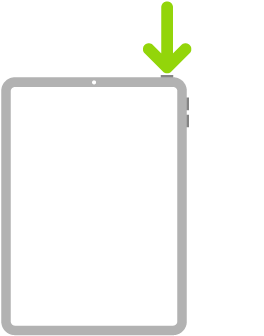 ऐरो के साथ iPad का चित्रण, जिसमें शीर्ष बटन की तरफ़ पॉइंट करते हुए ऐरो है।