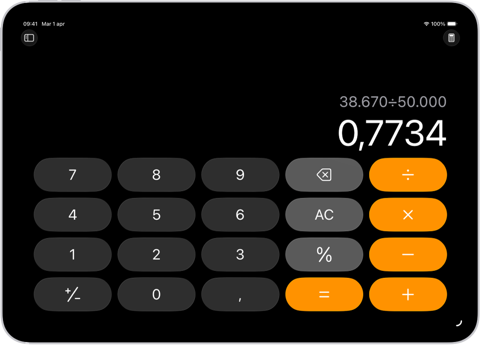 La calcolatrice di base su iPad.