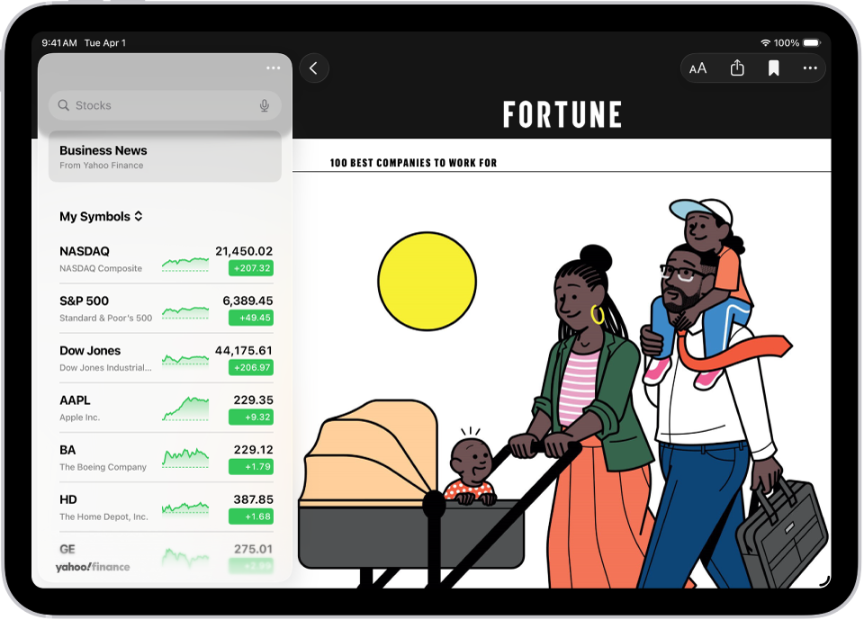 Darījuma raksts no Apple News lietotnē Stocks. Raksta augšējā kreisajā stūrī ir poga Back, lai atgrieztos pie citiem ieteiktajiem rakstiem. Augšējā labajā stūrī ir pogas Text Size, Share, Save un More Actions.