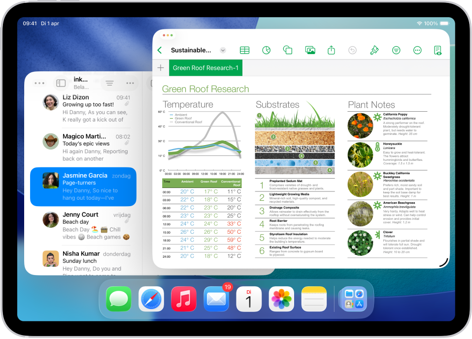 Een iPad met twee verschillende apps die op het scherm zijn geopend.