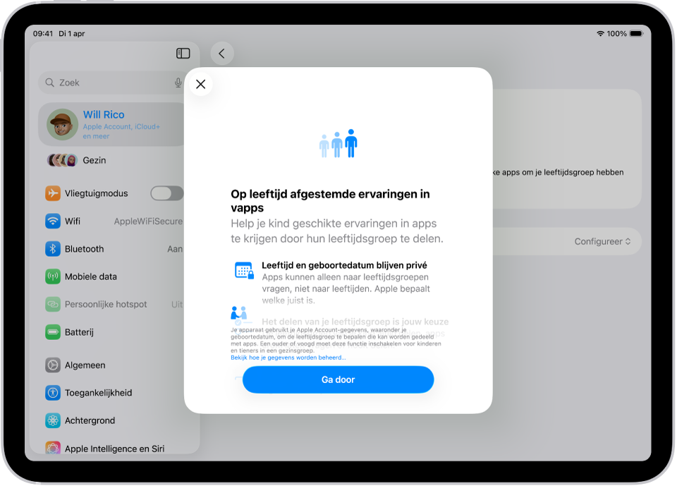 Het introductiescherm met functies voor 'Op leeftijd afgestemde ervaringen in apps'.