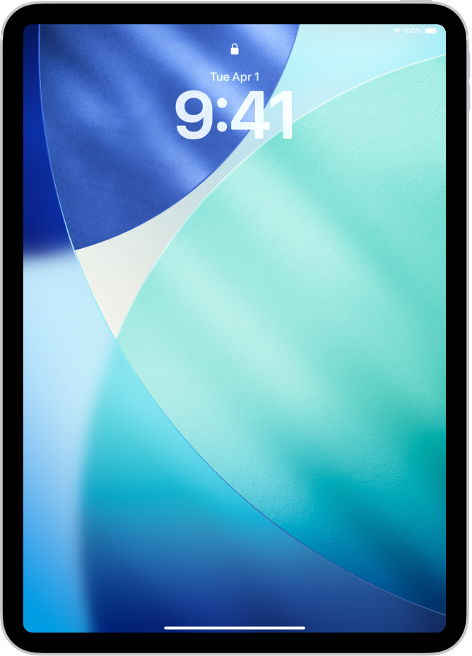 iPad ଲକ୍ ସ୍କ୍ରୀନ୍ ସମୟ ଏବଂ ତାରିଖ ଦେଖାଉଛି।