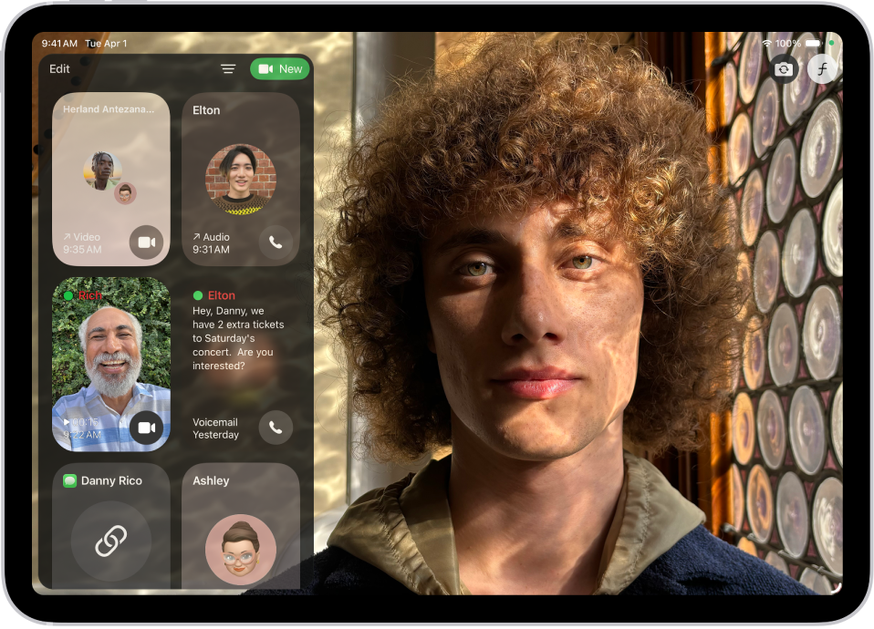 ਗਰੁੱਪ FaceTime ਕਾਲ, ਆਡੀਓ ਕਾਲ, ਵੀਡੀਓ ਸੁਨੇਹਾ, ਆਡੀਓ ਸੁਨੇਹਾ ਅਤੇ FaceTime ਕਾਲ ਦੇ ਲਿੰਕ ਨੂੰ ਦਿਖਾਉਂਦੀ ਹੋਈ FaceTime ਕਾਲ ਹਿਸਟਰੀ।