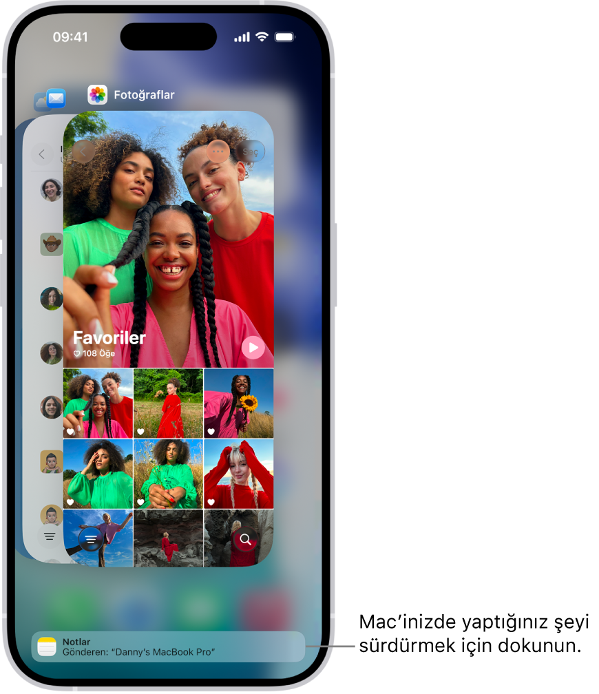 iPhone’daki Uygulama Değiştirici, ekranın en altında bir handoff bildirimini gösteriyor.