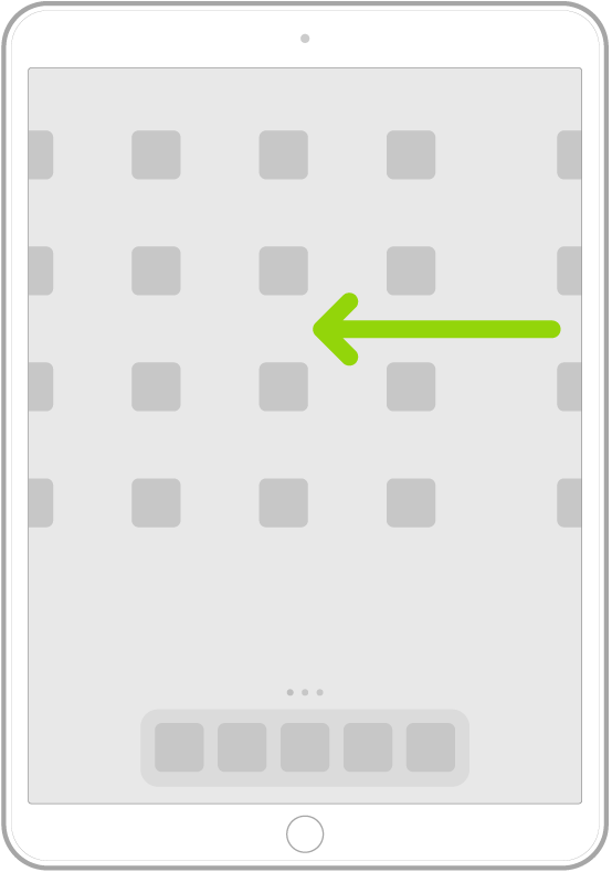 插图显示轻扫以浏览其他主屏幕页面上的 App。