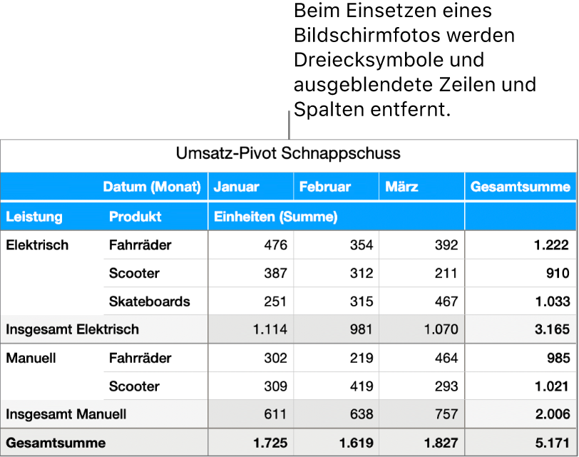 Schnappschuss einer Pivot-Tabelle