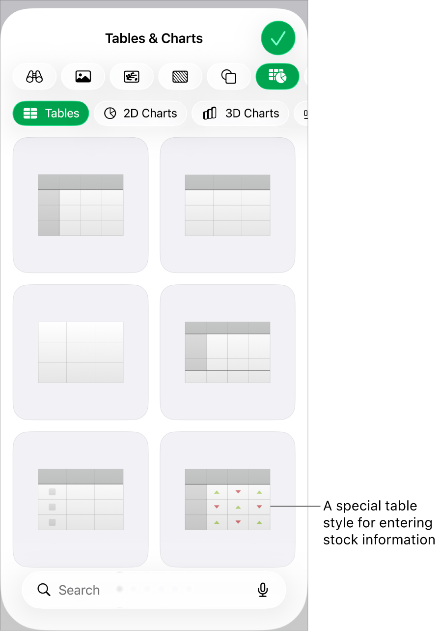 The Table button selected, with table styles displayed below.