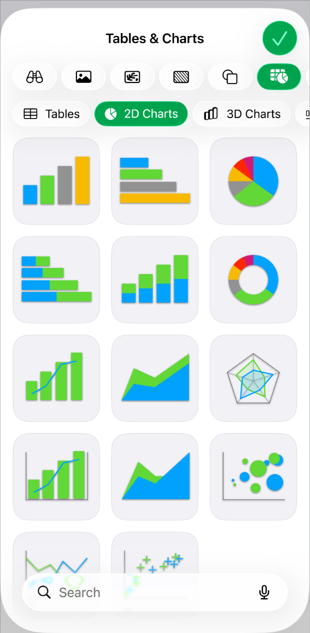 The charts menu showing 2D charts.