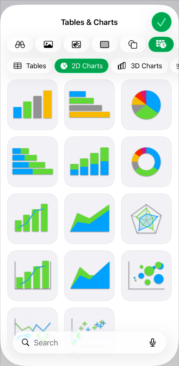 The charts menu showing 2D charts.
