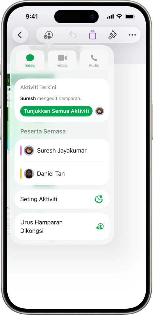 Menu kerjasama menunjukkan nama orang yang bekerjasama pada hamparan.