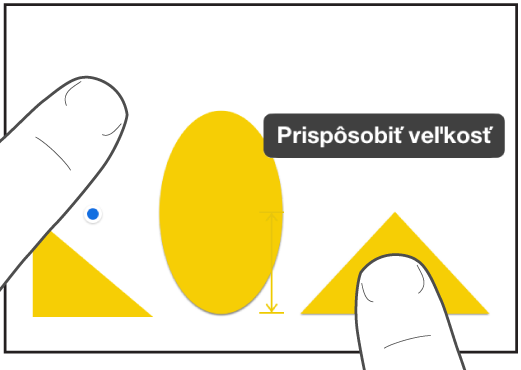 Prst umiestnený hneď nad tvarom a ďalší, ktorý pridržiava objekt s možnosťou Prispôsobiť veľkosť na obrazovke.