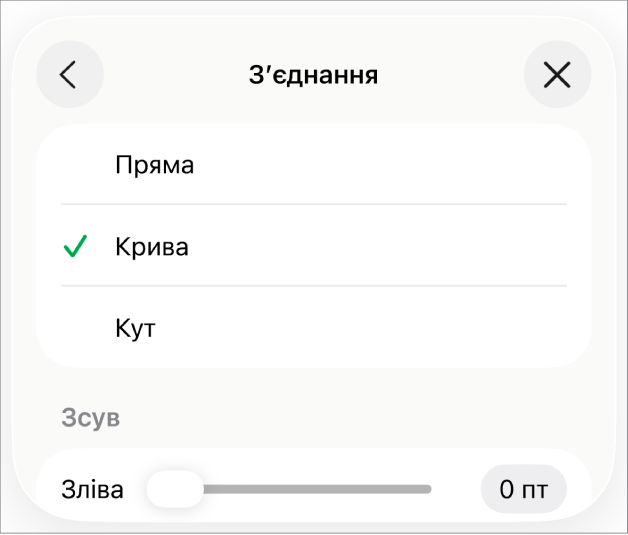 Елементи керування розділу «Зʼєднання» з вибраним засобом «Крива».