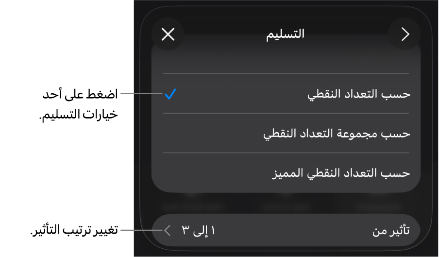 خيارات التسليم في جزء تأثير الدخول.