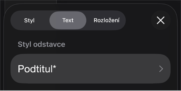 Styl odstavců s hvězdičkou a tlačítkem Aktualizovat napravo.
