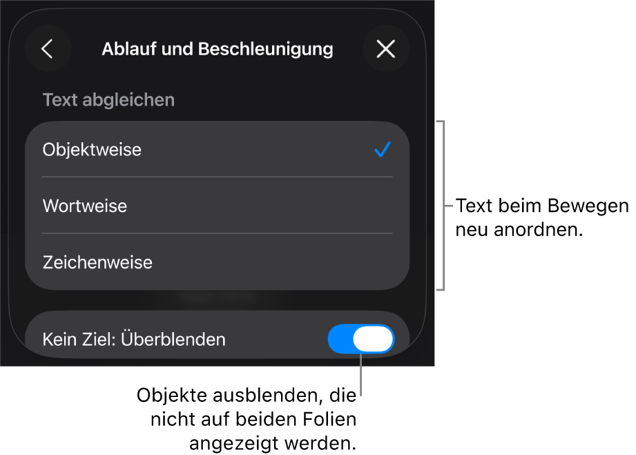 Ablauf- und Beschleunigungsoptionen für „Zauberei“ im Bereich „Beschleunigung