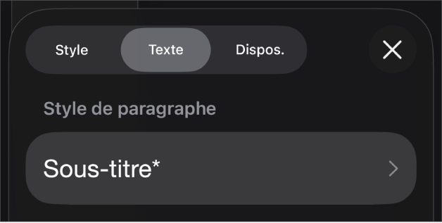 Style de paragraphe avec un astérisque affiché à côté et un bouton Mettre à jour à droite.