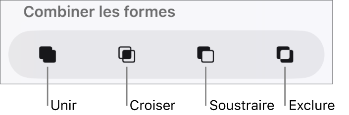 Unir, croiser, soustraire et exclure des boutons sous Combiner les formes.