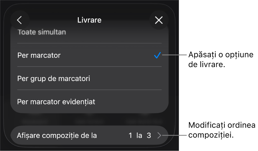 Opțiuni de livrare în panoul Intrare.