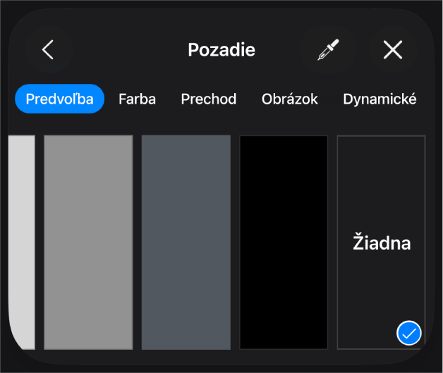 Ovládacie prvky Výplň s vybranou možnosťou Žiadna výplň.