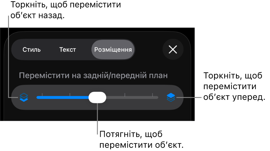 Кнопка переміщення назад, кнопка переміщення вперед і повзунок шарів.