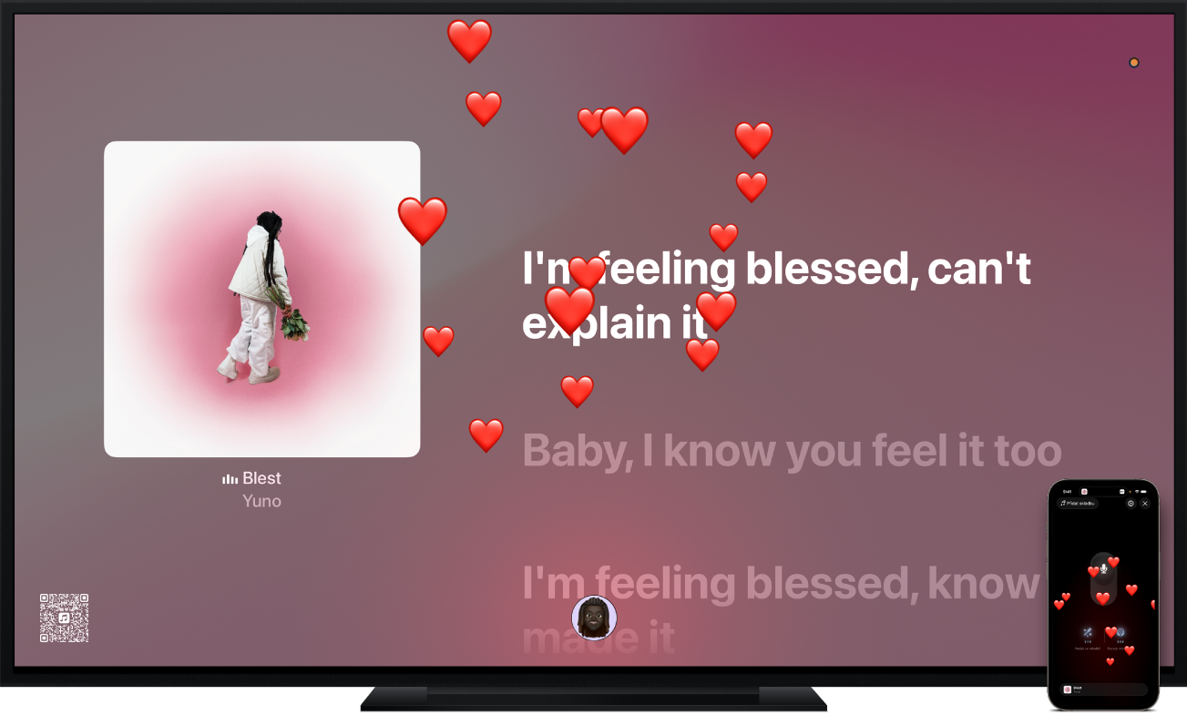 Ukázka funkce Apple Music Sing zobrazená na Apple TV.