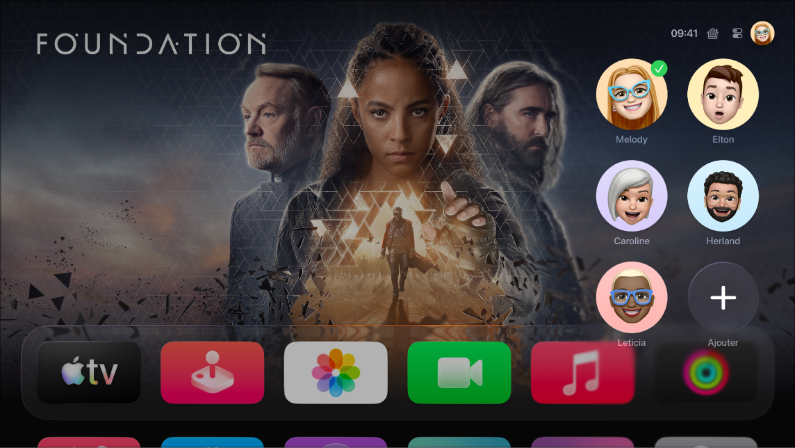 Écran de l’Apple TV affichant l’onglet des profils du centre de contrôle.