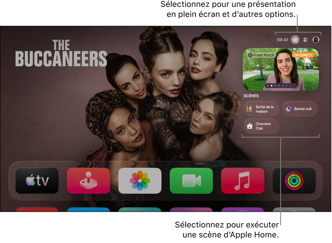 Écran de l’Apple TV affichant l’onglet Apple Home.