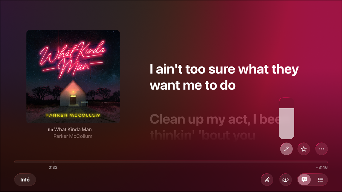 A Lejátszás alatt képernyő az Apple Music Sing funkcióval.