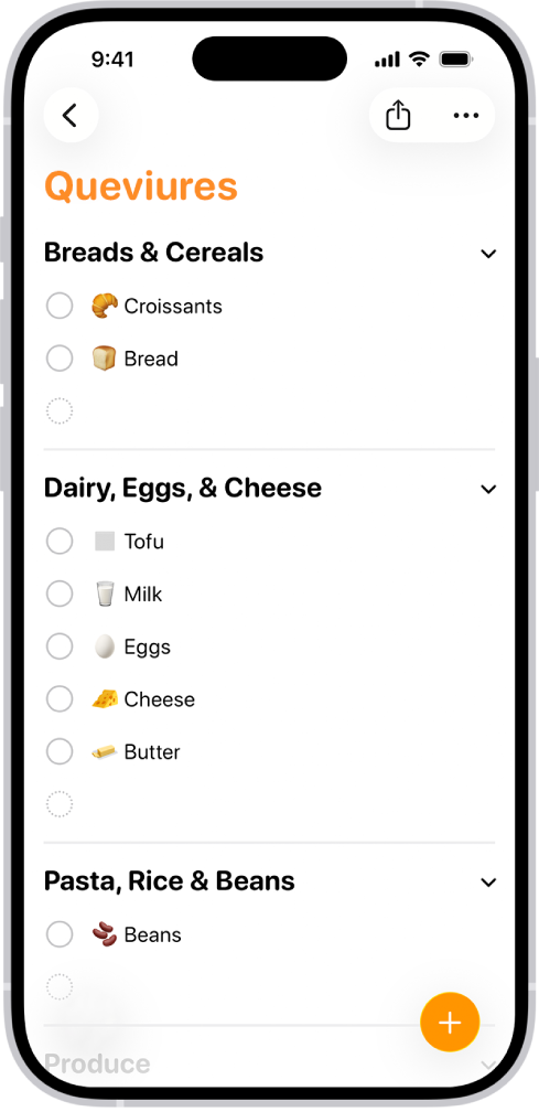 Una llista de la compra a l’app Recordatoris.