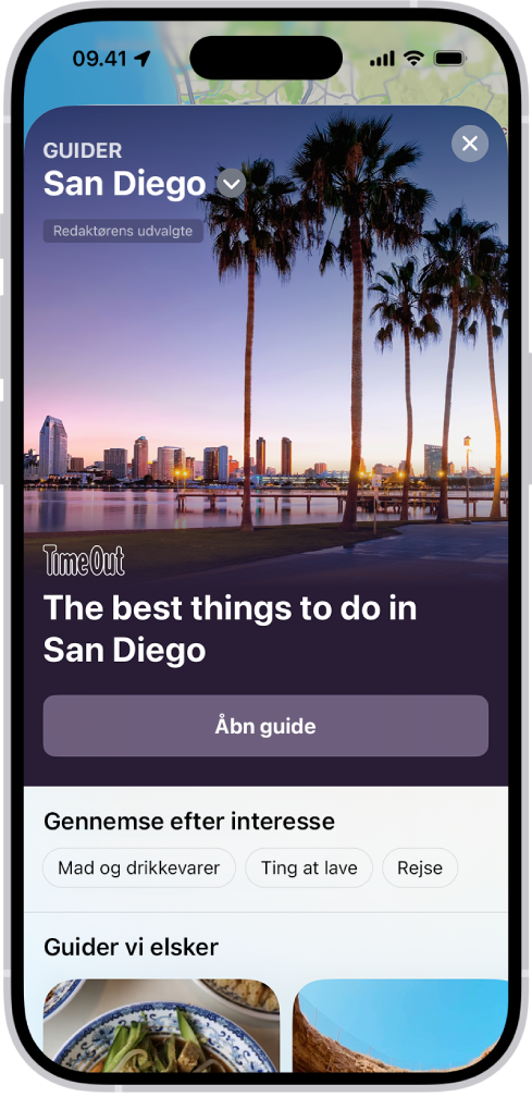 Appen Kort, der viser en guide om lokaliteter under vand.