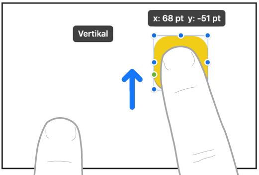 Zwei Finger einer Hand, die ein Objekt in Freeform in einer geraden Linie bewegen.