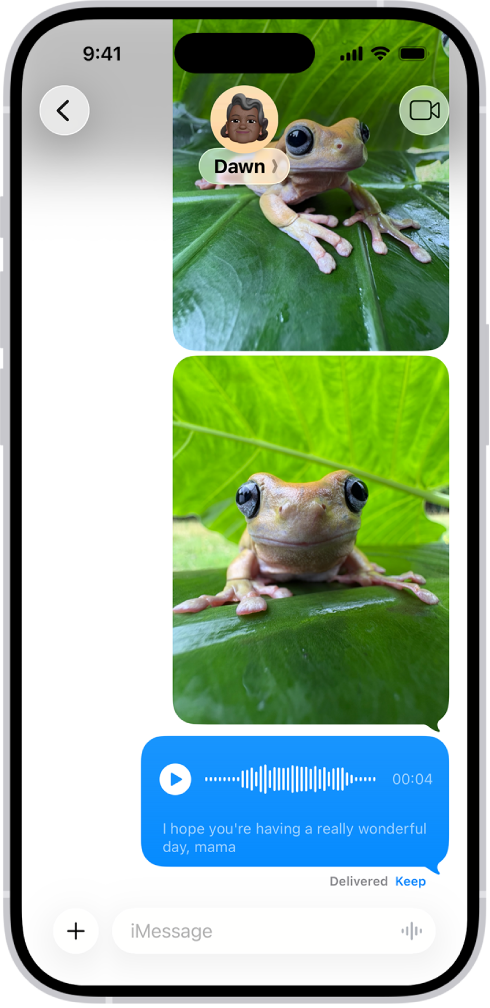 A Messages conversation with an audio message.