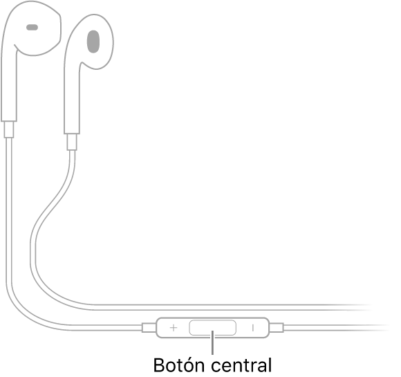 EarPods de Apple; el botón central está ubicado en el cordón que lleva al audífono derecho.
