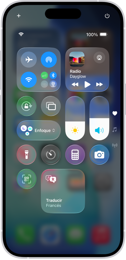 El centro de control del iPhone.