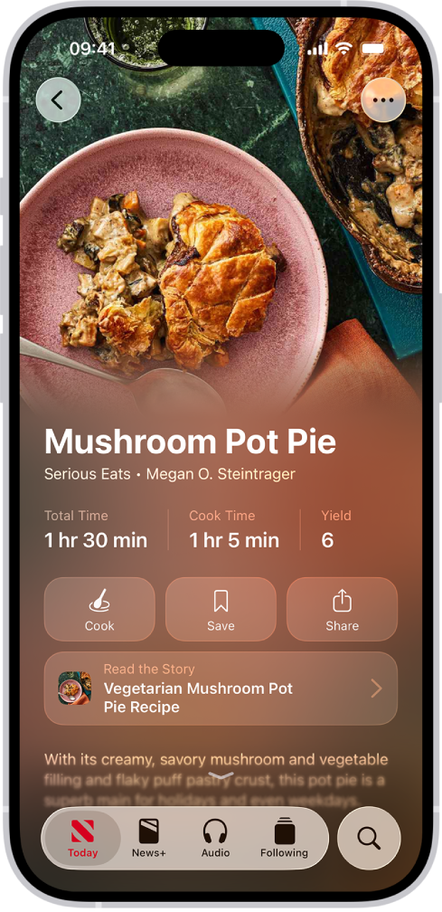 Apple News+ қолданбасындағы рецепт.