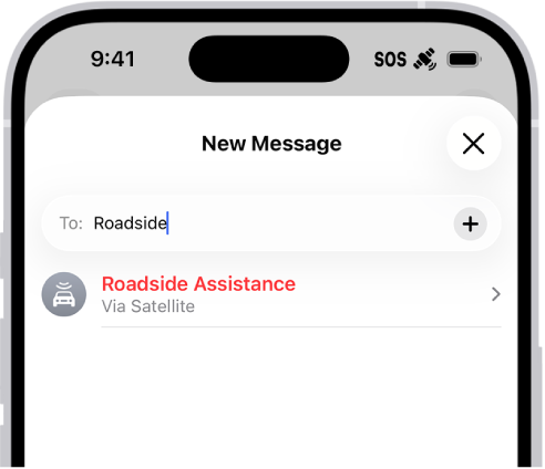 Jauna ziņa, kuras adresāts ir “roadside”. Zem tās ir saite uz Roadside Assistance Via Satellite.