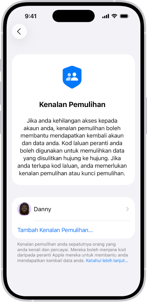 Skrin Tambah Kenalan Pemulihan.