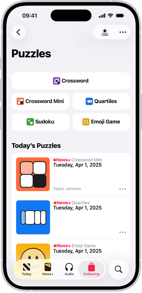 Стрічка головоломок в Apple News+.