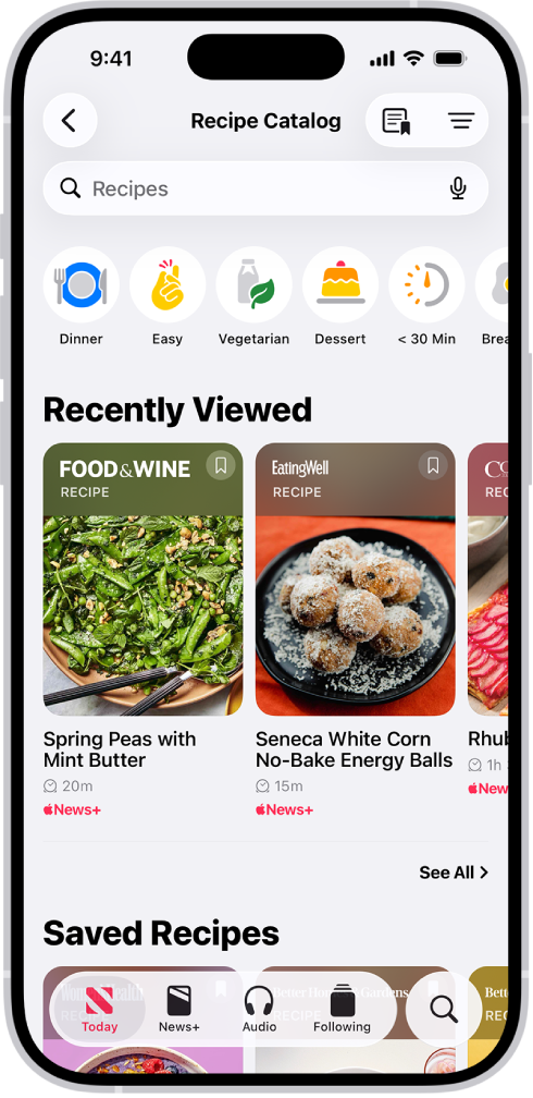Apple News+ میں ریسیپی کیٹلاگ۔
