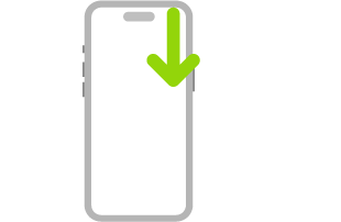 اوپری دائیں کونے سے نیچے کی طرف سوائپ کرنے کی نشاندہی کرنے والے تیر کے ساتھ iPhone کا خاکہ۔