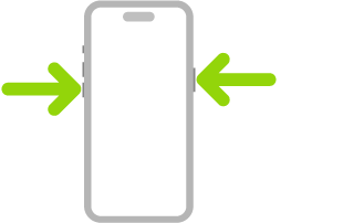 iPhone 的插图,图中箭头指向右上方的侧边按钮和左上方的音量按钮。