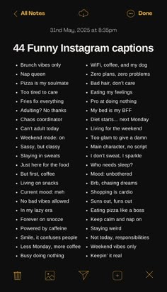 If you're looking to add humor to your Instagram feed, these 44 funny Instagram captions are exactly what you need! From witty one-liners to laugh-out-loud quips, this collection has captions for every kind of post—selfies, group photos, vacation shots, or everyday moments. These funny captions will keep your followers engaged and entertained, helping you stand out on social media. Whether you want to lighten the mood or add a bit of personality to your photos, these captions are perfect for giving your Instagram posts a relatable and humorous touch. Perfect for influencers, content creators, and anyone wanting to spice up their captions with a good laugh! Simpsons Captions, Hilarious Instagram Captions, Caption For Random Pics On Instagram, Joke Captions, Original Instagram Captions, Fun Captions For Instagram Posts, Fun Insta Captions, Insta Funny Captions, 2024 Ending Caption