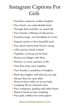 Discover the perfect collection of best friends Instagram captions for girls! From heartwarming to fun and sassy, find the ideal captions to showcase your friendship in style. Whether it's a throwback memory or a recent adventure, these captions will make your posts shine. 📷💕 #BestFriends #GirlsInstagramCaptions