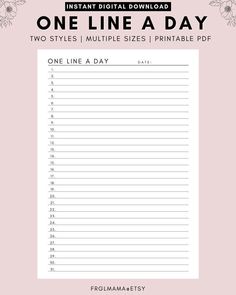 the printable one line a day to do list is shown on a pink background